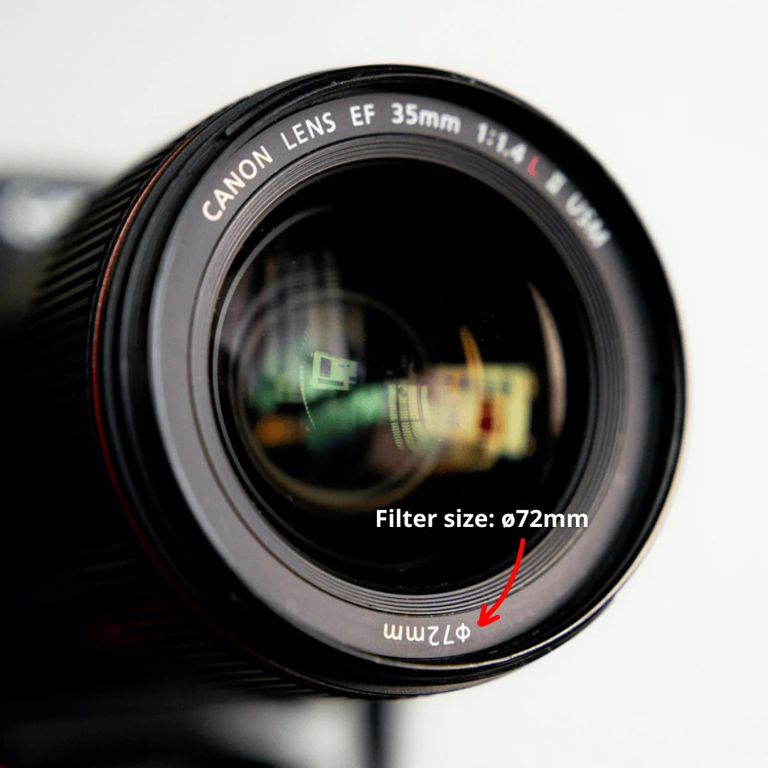 Dónde encontrar el diámetro del filtro en el frente del lente (ejemplo ø72mm)
